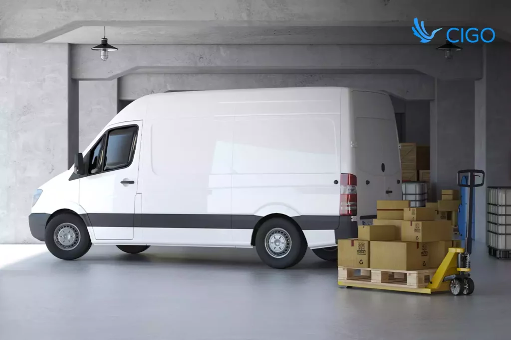 Delivery van parked in a warehouse, symbolizing API and middleware layers enabling partial automation
