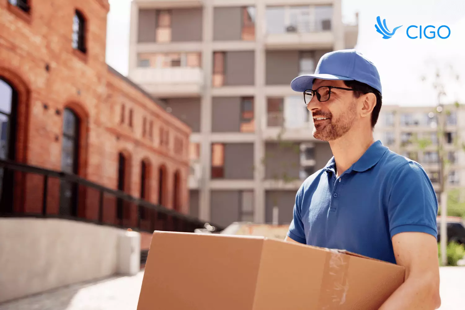 Courier carrying a package in an urban area with modern customer delivery expectations