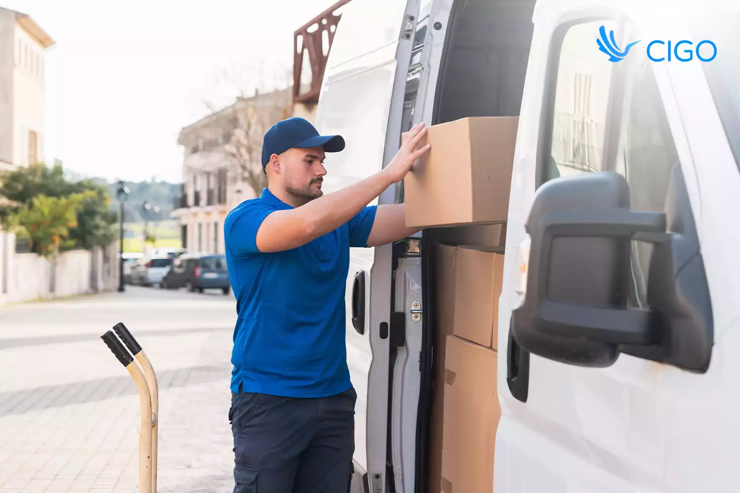 Driver loading van powered by shipping integration software