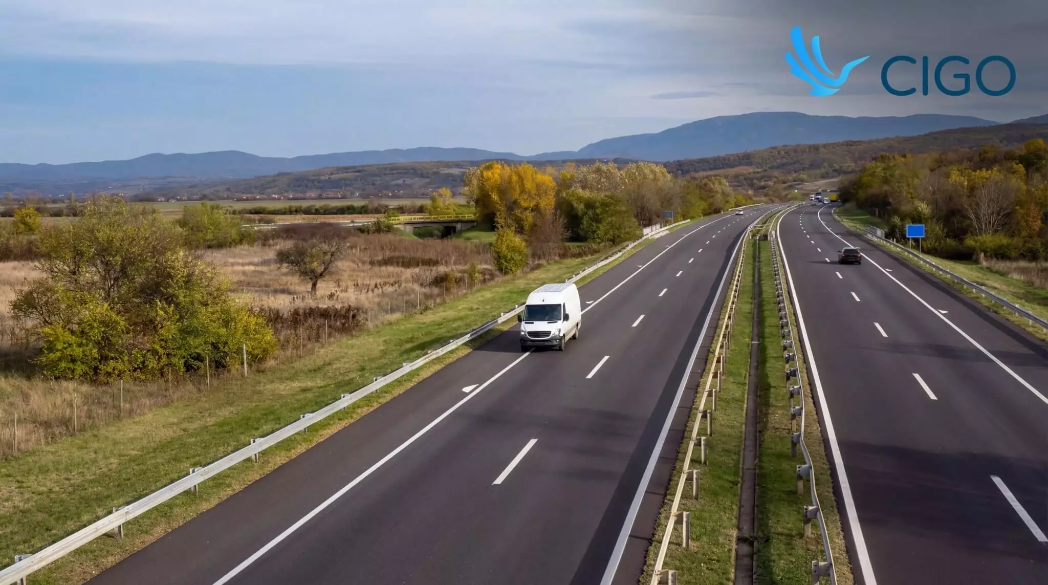 Delivery van driving on a highway