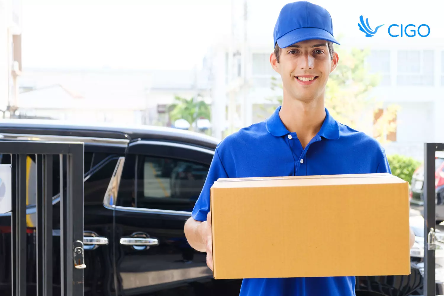 Delivery driver completing first-attempt stop with package