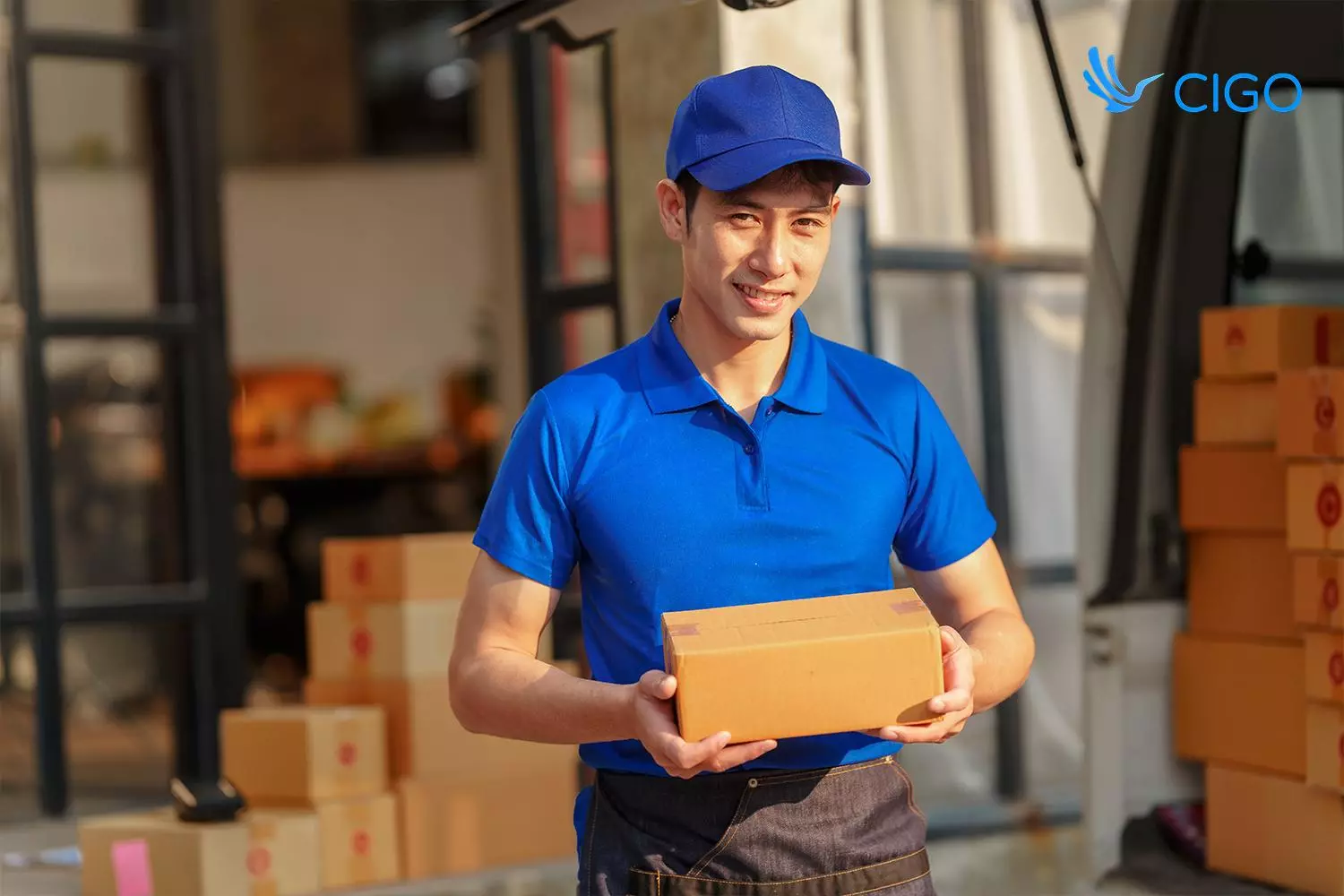 Delivery crew preparing a stop from a loaded van, illustrating how delivery dispatch software assigns jobs to the right crew